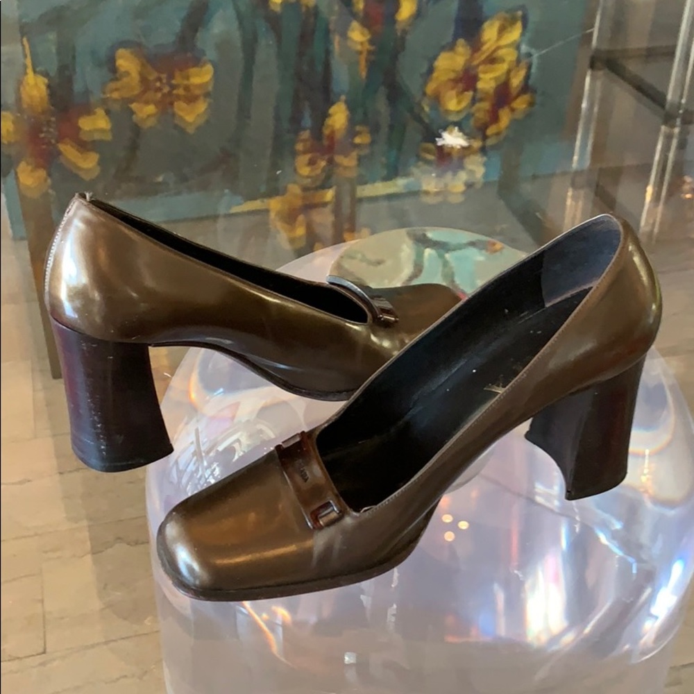 Prada Square heel Pumps in metallic Patent Leather